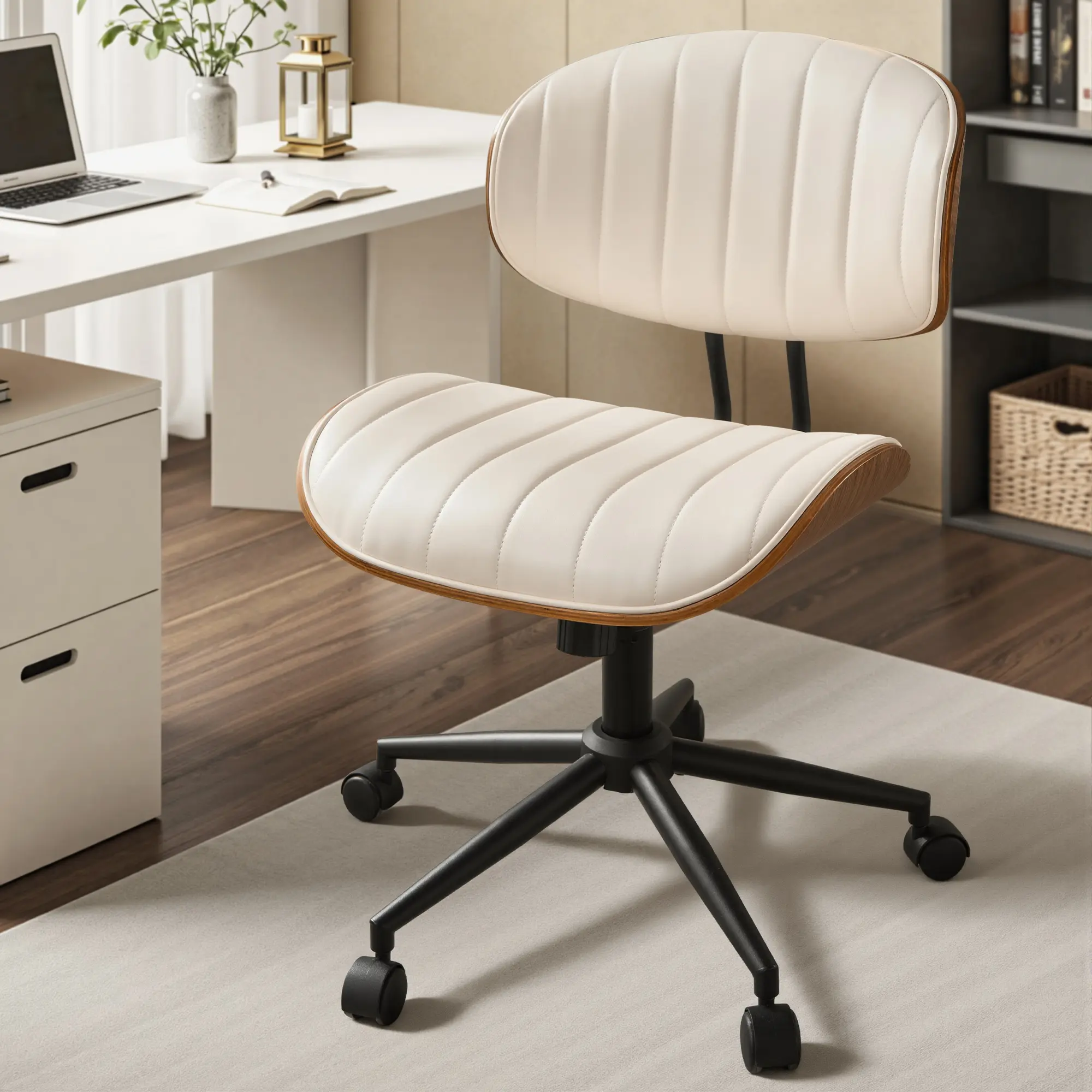 White Strip PU&WOOD without Armrest