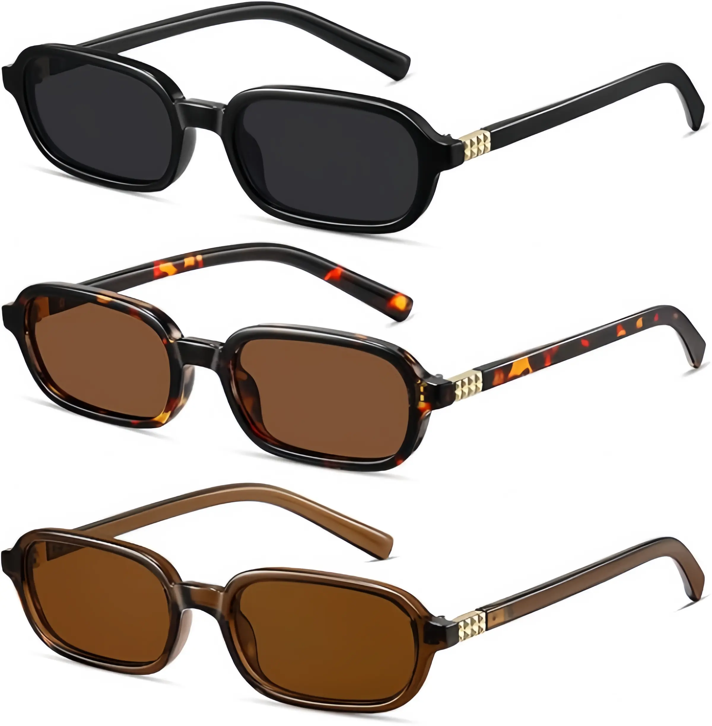 Women's 3-Pair Retro Square Framed Sunglasses - Small, Lightweight, Narrow Lenses, Anti UV, Sun Protective, Casual, 90s Vibe Trendy Frames Shades, Anti Uv Glasses, Womens Sunglasses, Female, Trendy Rectangle Sunglasses, Vintage Fashion Sunglasses