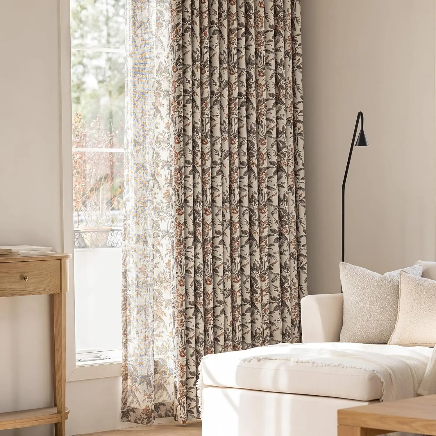Brown Vintage Floral Blackout Curtains for Bedroom W52 x L84 W52xL96 inch 2 Panels Room Darkening Printed Farmhouse Living Room Window Drapes