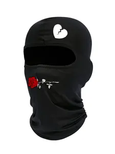 Letter & Flower Print Ski Mask, Unisex Woven Fabric Balaclava for All Seasons, Sporty Style Face Cover for Outdoor Activities, Windproof Face Mask, Outdoor Sports Mask, Balaclava Ski Masks