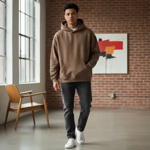 Unisex Heavyweight 350gsm Thick Fleece Hooded Sweatshirt - Winter Oversized Loose Fit Solid Color Basic Pullover for Cold Weather, Warm Comfortable Casual Wear Perfect for Outdoor Activities Daily Use Men's Women's Clothing