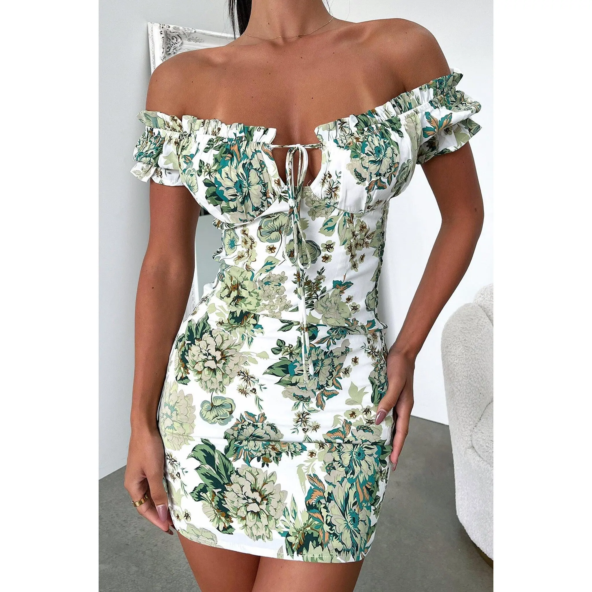 Maisie Dress - Green/White Floral