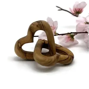 Olive Wood Hearts, Interlocking Wooden Hearts, 5th Anniversary Gifts Wooden Hearts for Wedding Table, Anniversary gifts for couple, Valentines Day Gifts for Him Her, Loss Love, Wood Heart Décor