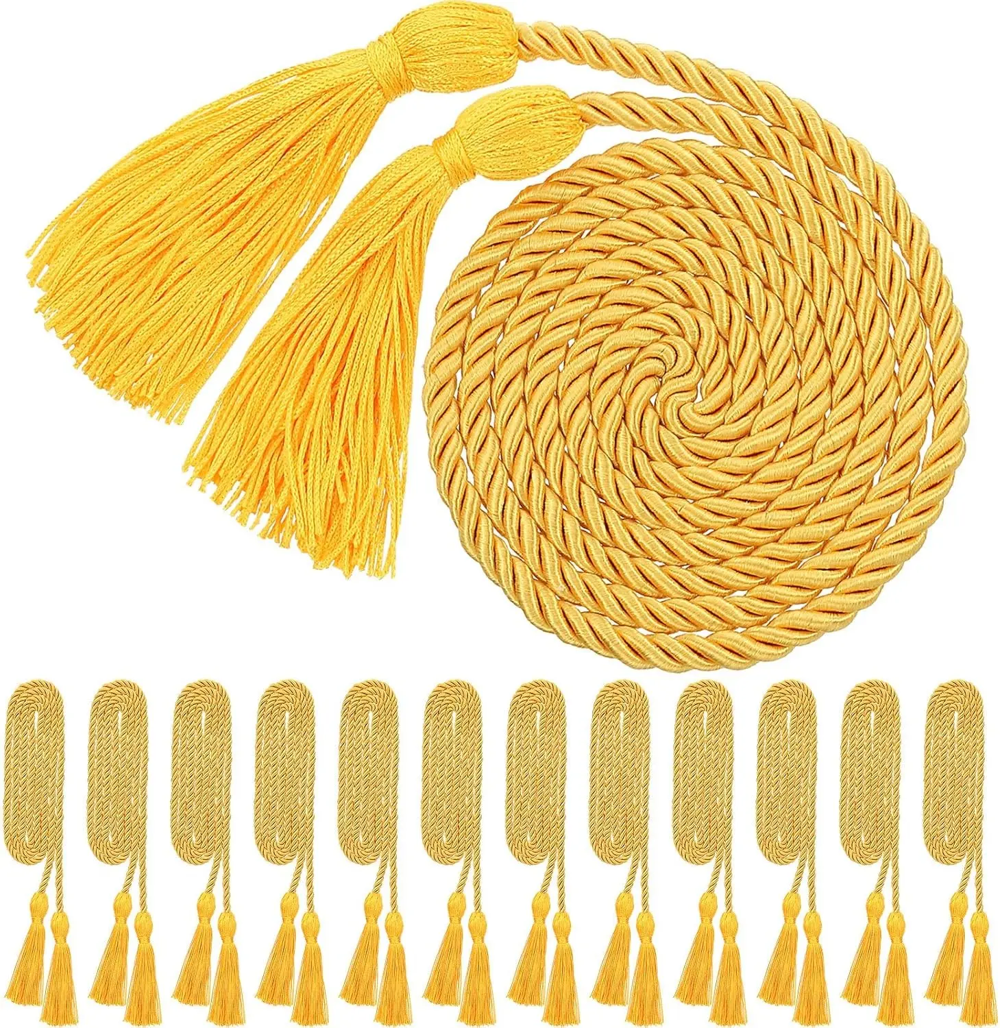 12pcs Graduation Rope Honor Cord Tassel Set, Graduation Accessories for Ceremony, Graduate Students Souvenir and Gift (Yellow)