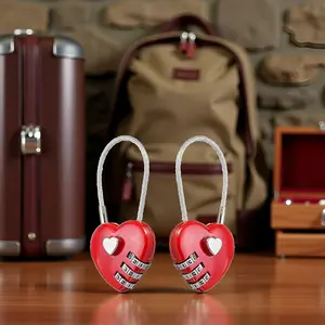 2Pcs Red Mini Love Heart Lock,Heart Padlock,Mini Code Lock,Wire Rope 3-Digit Code Combination Padlock for Travel Bags Suitcase Lockers Backpacks Jewelry Boxes Combination Locks Padlocks and Hasps