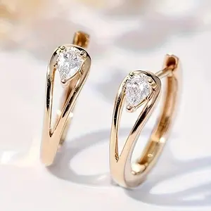 Exquisite Geometric Zirconia Inlay Hoop Earrings, Copper Fashion Jewelry for Women, Elegant Casual Daily Wear