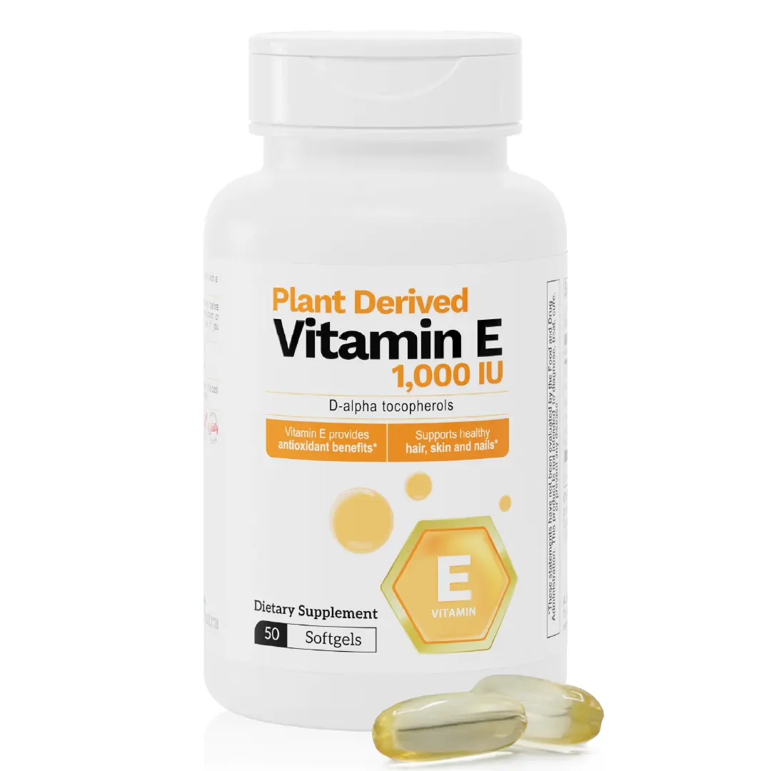 Plant Derived Vitamin E 1000 IU Natural Antioxidant Softgels 50 Count for Daily Wellness Support & Healthcare Fitness