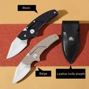Men’s tactical folding knife EDC multi‑function dual‑form outdoor knife, pocket knife, fruit knife, contoured handle, includes leather sheath for easy carry, distinctive design, suitable for wilderness survival emergencies, camping, hiking, DIY, fishing