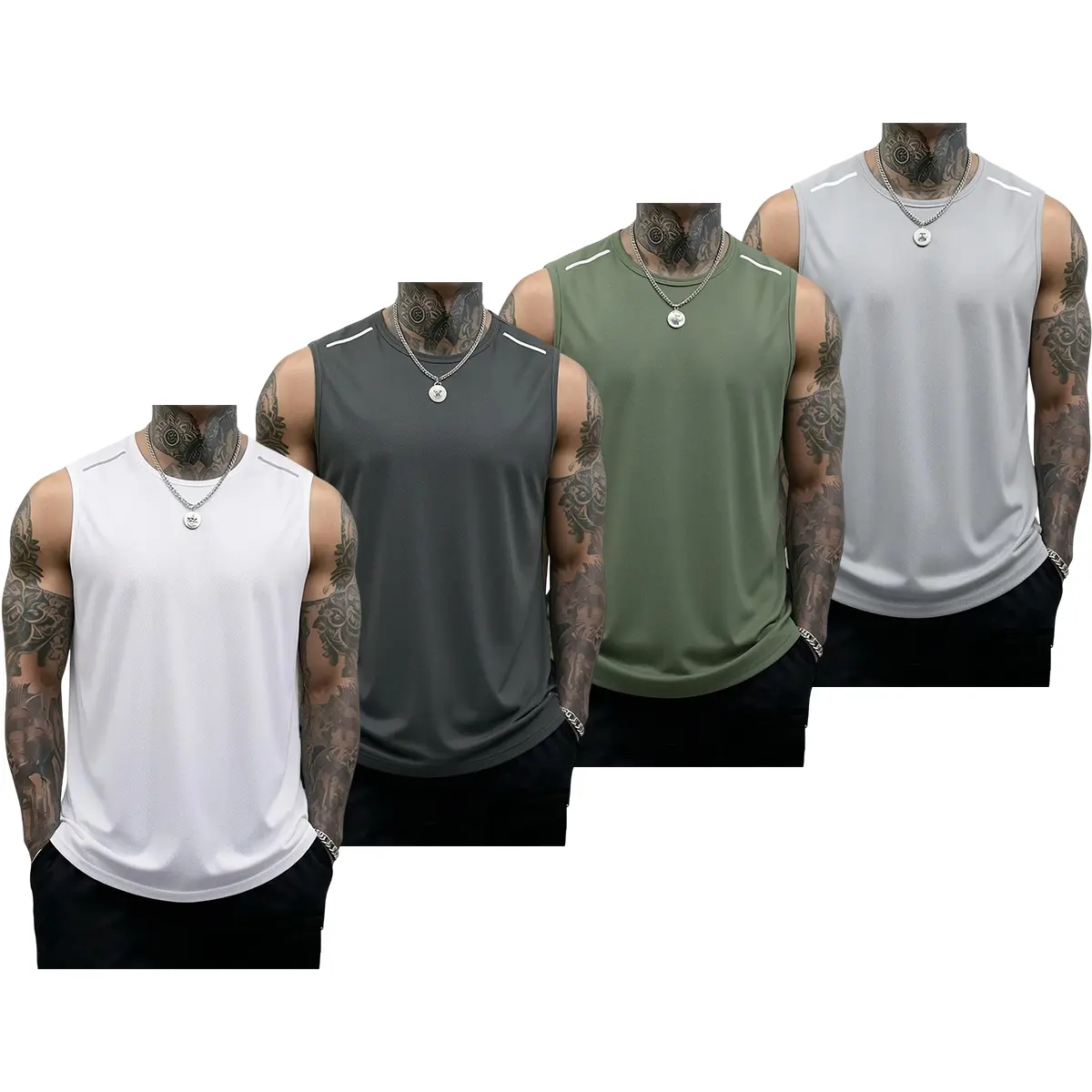 White + Dark Gray + Army Green + Light Gray