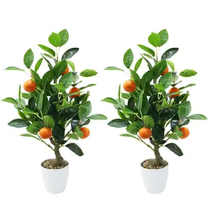 2 Pack 20" Artificial Orange Trees in Pots - Faux Potted Plants for Indoor Outdoor Decor, Home Office Wedding Christmas Thanksgiving Party Decoration