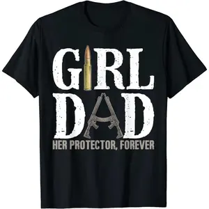 Vintage Simple Printed "Girl Dad Her Protector Forever" Cotton Short Sleeve ZOCAVIA Mens Casual T-Shirt For Men Women