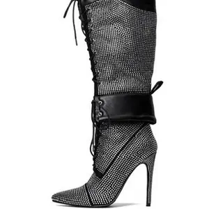 Women's Rhinestone Bling High Heel Boot - Fashionable and Trendy - Girl, Footwear