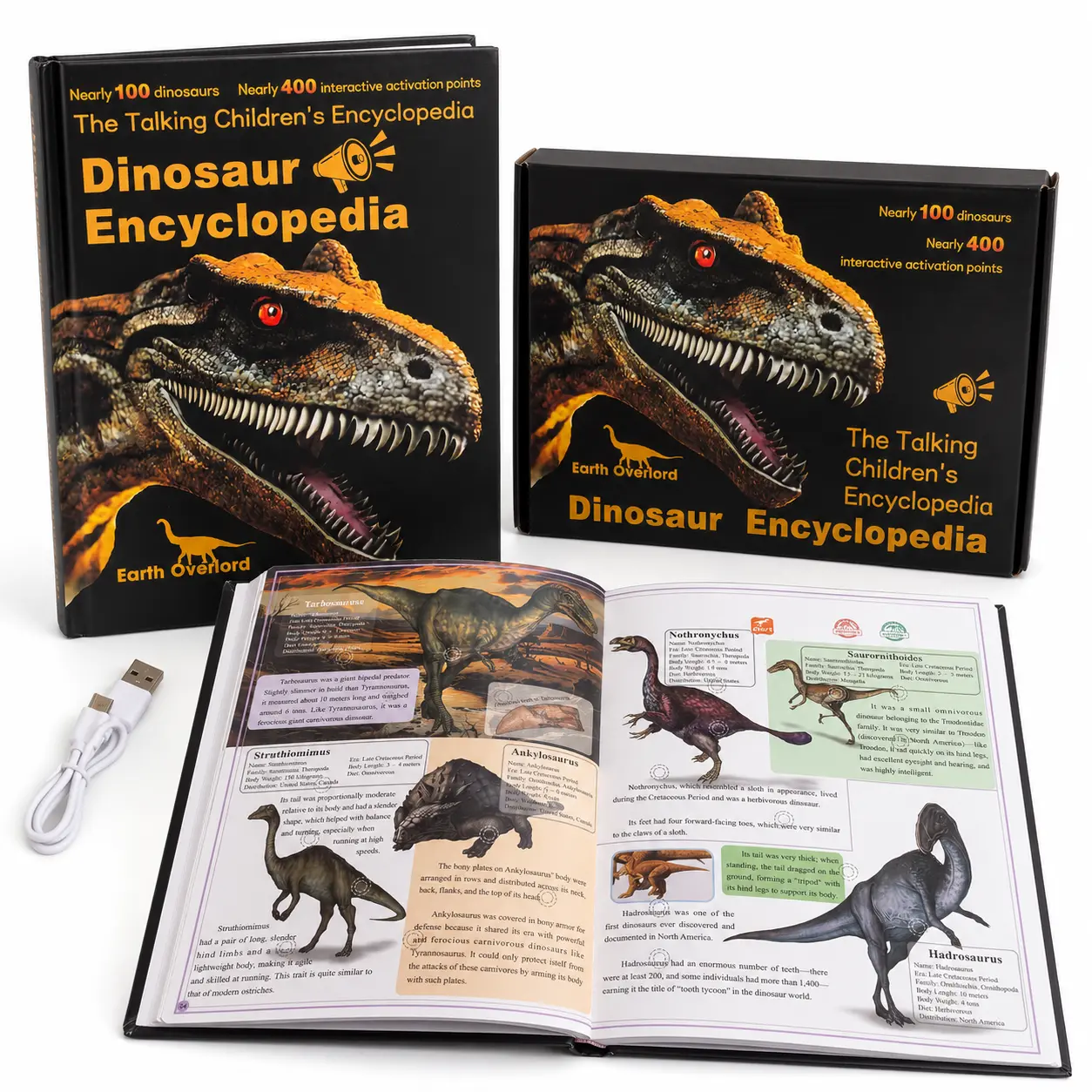 Kids' Touch-Activated Dinosaur Learning Book - Unisex Educational Language Toy, Interactive Talking Encyclopedia with 100+ Dino Pics, 400+ Touch Points, Sound Activation, Gift Ideas for Kids Birthdays, Ages 3-8
