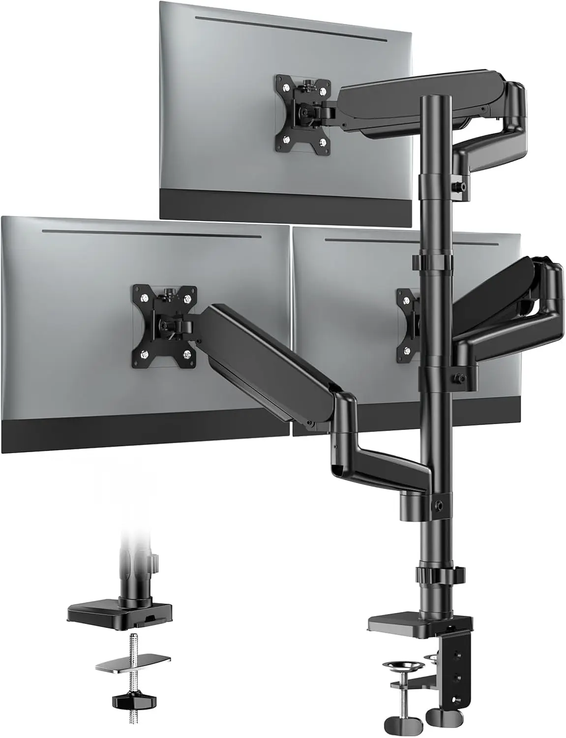FORGING MOUNT Triple Monitor Mount, Articulating Adjustable 3 Monitor Desk Mount for 13-32inch Screens up to 17.6lbs Each, Gas Spring Monitors Arm with Tilt Swivel Rotation, Max VESA 100x100