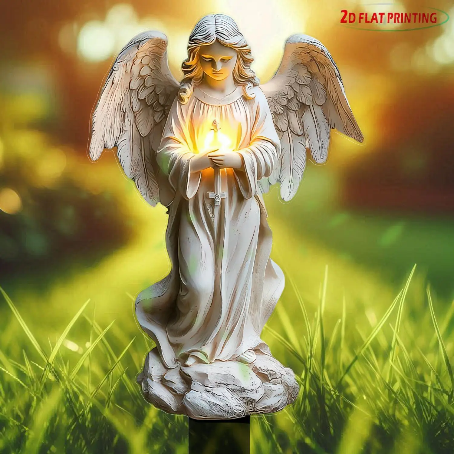 Angel Statue Garden Decoration, Waterproof & Weatherproof Acrylic Garden Pile, Religious Decoration, Lawn & Cemetery Ornament, Outdoor, Lighting , Gar