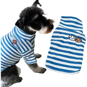Turtleneck Dog Sweater Cute Doggie Embroidery Super Soft Dog Sweatshirt Dog Shirt Stretchy Striped Puppy Pullover for Cats Small Medium Large Dog (Small, Blue Striped)
