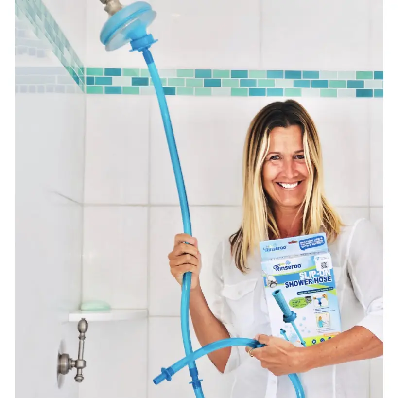 Rinseroo Shower Cleaning Thing - Slip-On 6' Hose for Easy Wall Rinsing & More - Fits Showerheads Up to 4" Diameter - No Installation Required -