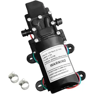 Water Pump Diaphragm DC 12V with 2 Hose Clamp 12 Volt Diaphragm Self Priming Sprayer Pump with   4.5 L/Min 1.2 GPM 80 PSI Adjustable for RV Camper Marine Boat La