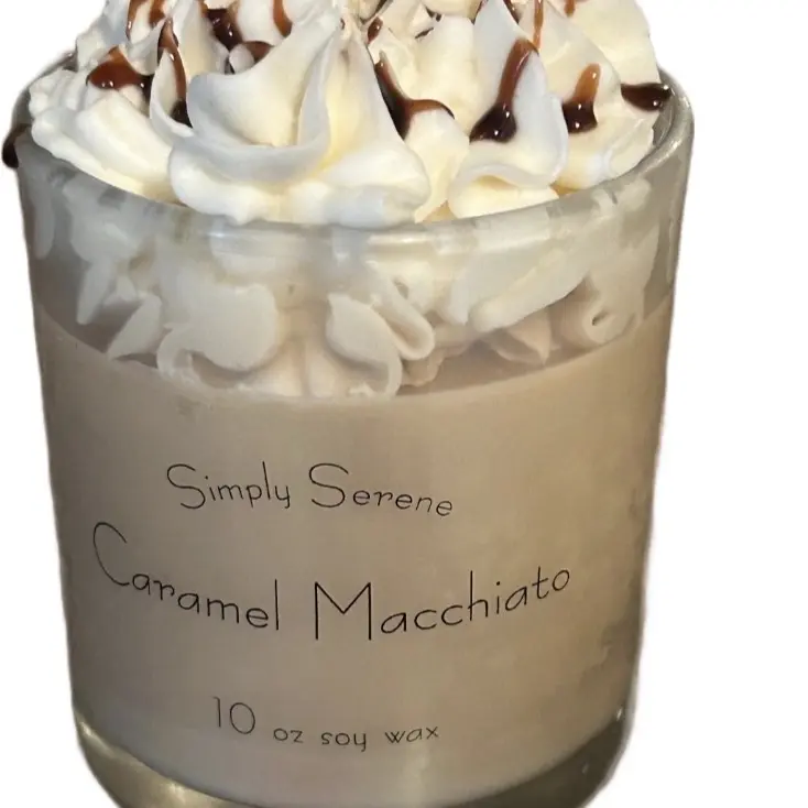 Handmade Caramel Macchiato Scented Soy Wax Candle with Gel Wax Drizzle - Home Decor Accent, Fragrance Room Aroma Freshener