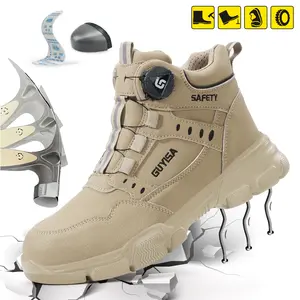 GUYISA Men's High-Top Closed Steel Toe Work Shoe - Anti-Smashing, Anti-Puncture Safety Footwear with Intelligent Buckle, Waterproof, Stylish Design for Workers, Construction Sites, Gardening, Outdoors
