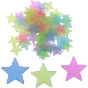 2 pcs Mixed Color Glow in The Dark 3D Stars Luminous Fluorescent Plastic Wall Sticker for Kids Baby Room Bedroom Ceiling Home Decor