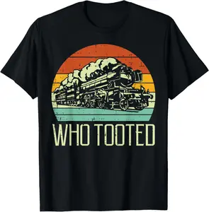 100% Cotton Steam Train Who Tooted Retro Locomotive Men Boys   T-Shirt