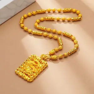 24K Gold Plated Dragon Pattern Men's Pendant Necklace - Hollow Carving Dragon Bone Chain | Antique Jewelry for Men, Father's Day, Christmas, Valentine's Day Gifts, Father, Husband Men's Accessories Christmas Couple Gifts