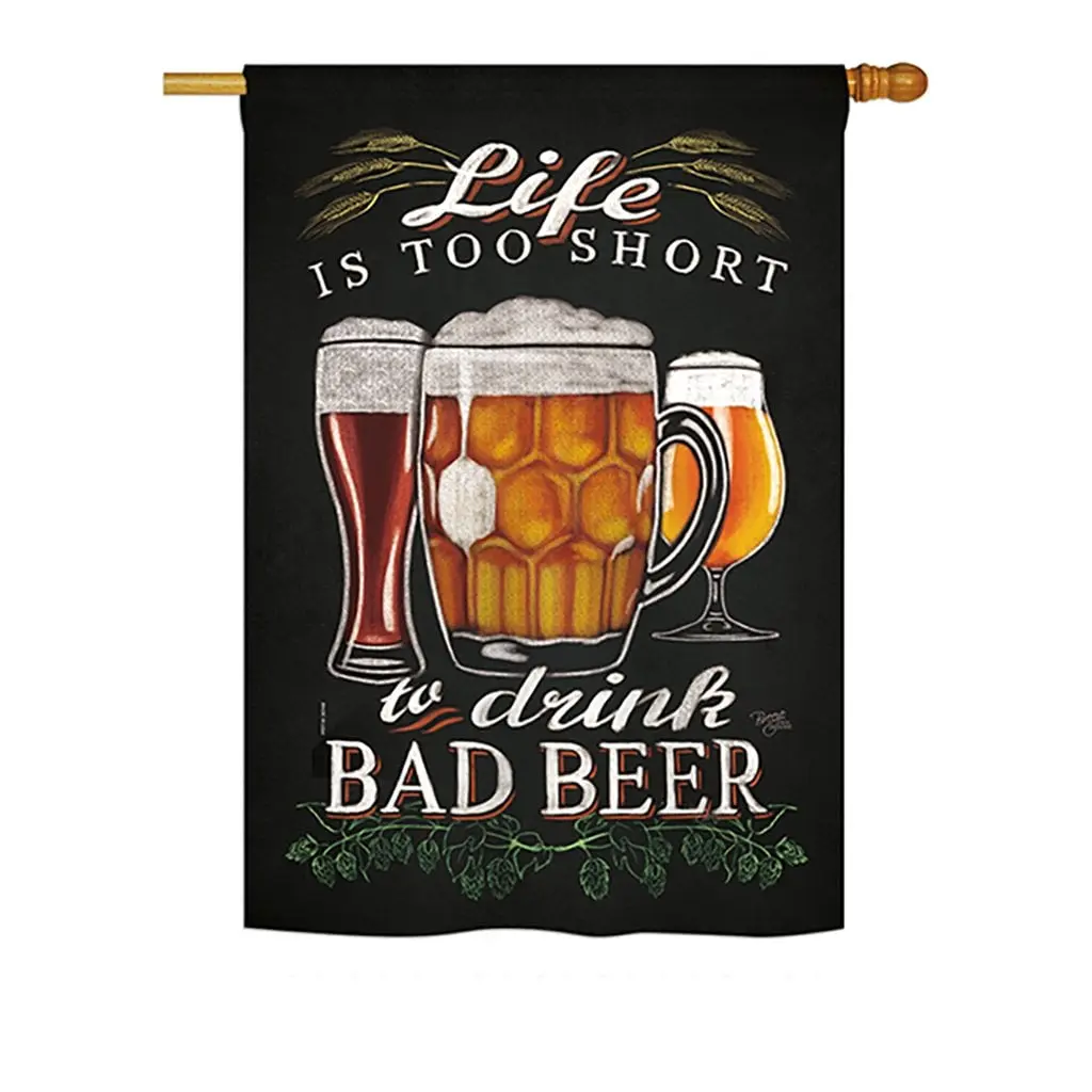 Breeze Decor Single Flag - Double-Sided Blockout Fabric Hanging Banner, 28x40in, "Drink Bad Beer" Happy Hour Print, Waterproof Eco-Friendly Inks, Indoor/Outdoor Casual Decoration for Room & Home Festive Supplies, BD-BV-H-117050-IP-BO-D-US18-WA H117050-BO,