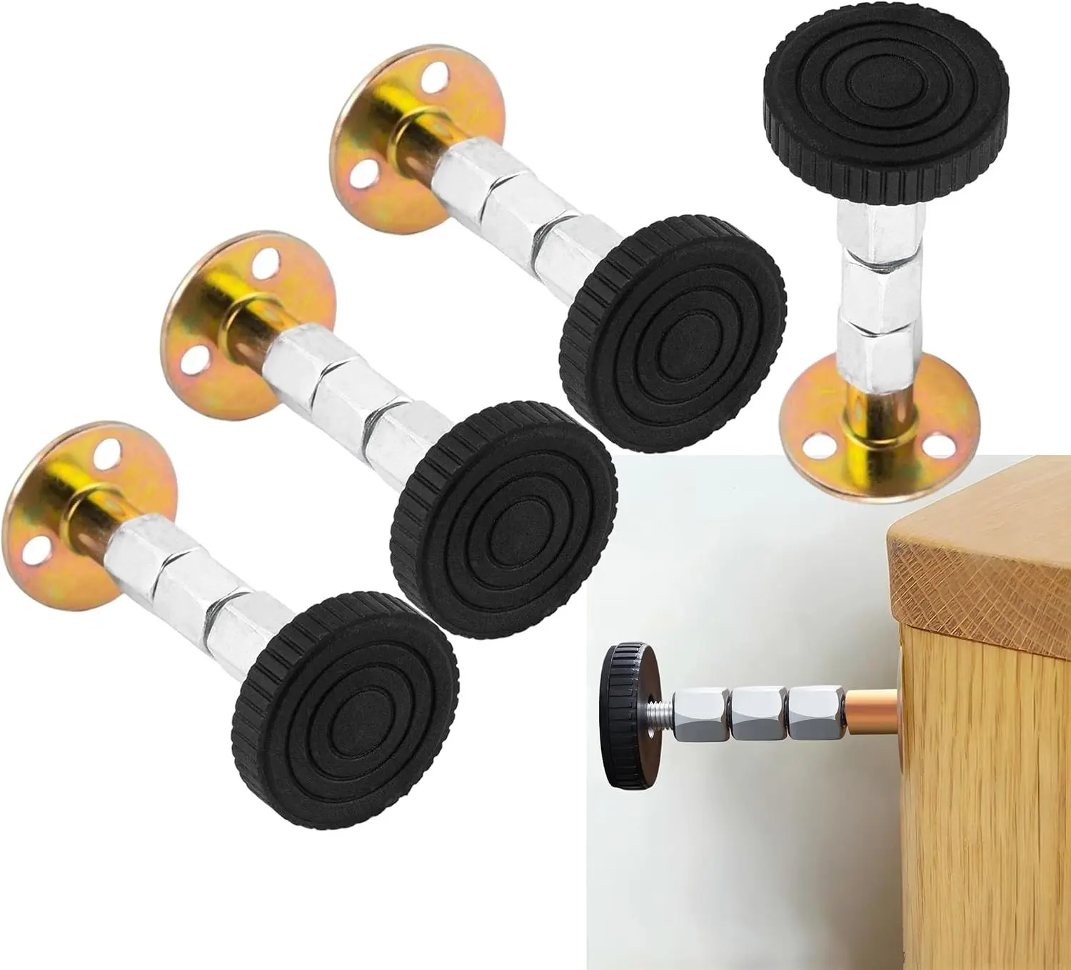 4PCS Adjustable Bed Frame Stabilizer, Headboard Stoppers for Wall | Bed Noise Stopper with Wall Protection, Headboard Bumpers for Bed Frame, Sofa, Cabinet, Easy to Install (Silver, 1.1-4.1in)