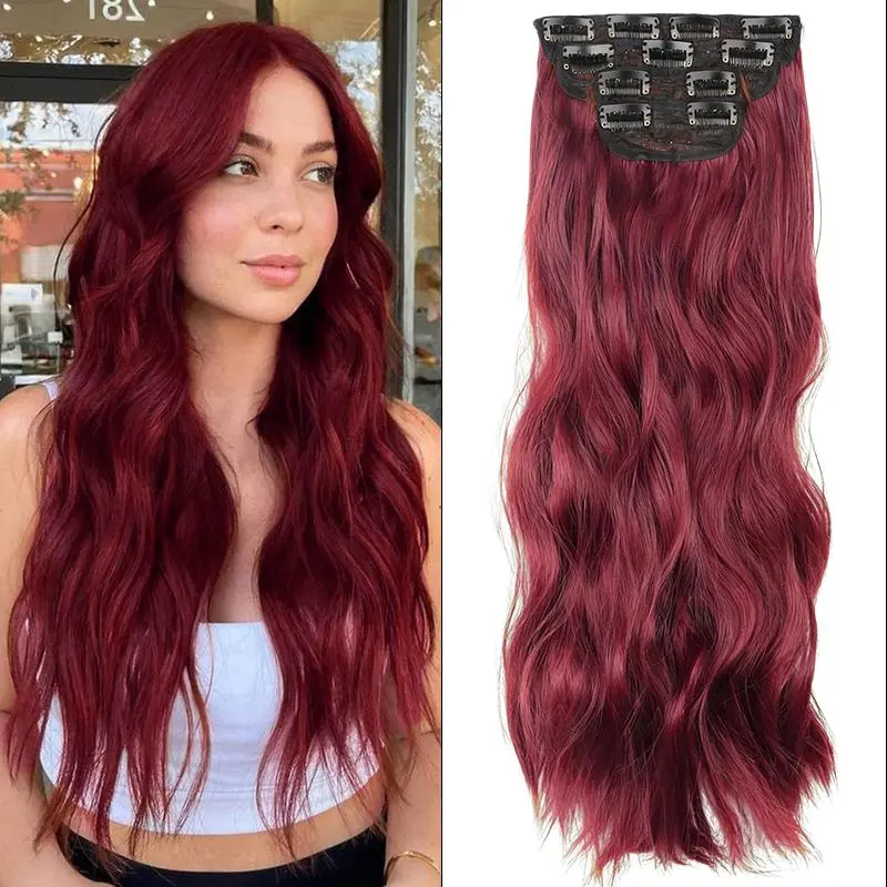 20 Inch Clip in Hair Extensions 4PCS Double Weft Long Curly  Wavy Synthetic Hairpieces Easy to Wear for Women Girls Daily Event Party Use Instant Length Styling full head coverag