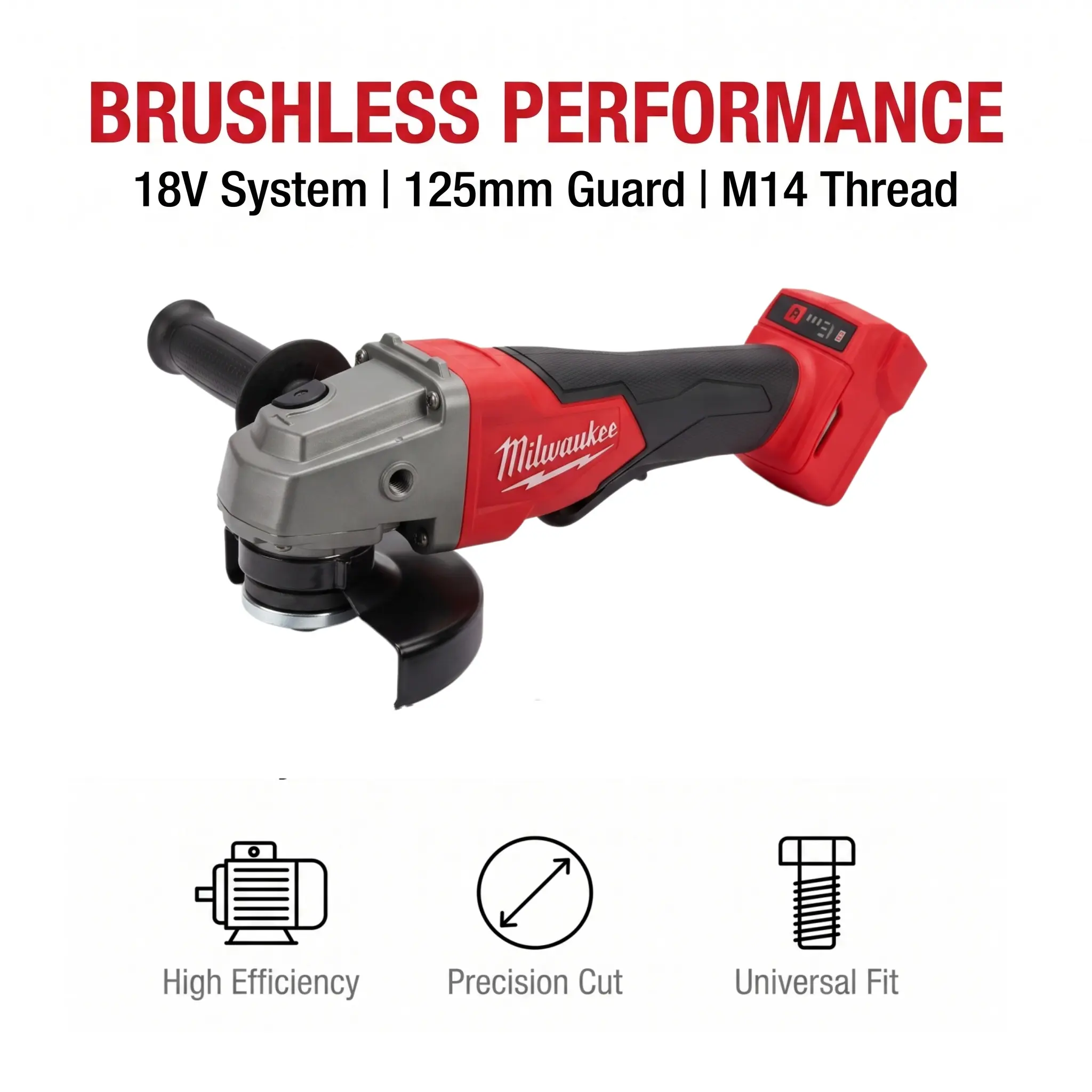 Milwaukee 18V 125mm Brushless Cordless Angle Grinder, 9000 RPM High-Speed M14 Grinder Tool for Metal Cutting, Grinding, Welding, Rust Removal, Automotive Repair & Construction Jobsite Work
