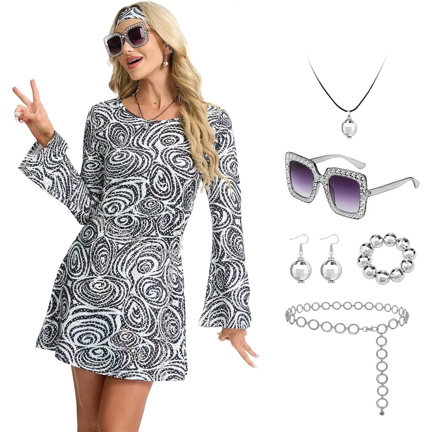 70s Disco Costume for Women - 1970s Disco Outfit Hippie Costume Shiny Disco Dress for 70's Theme Parties