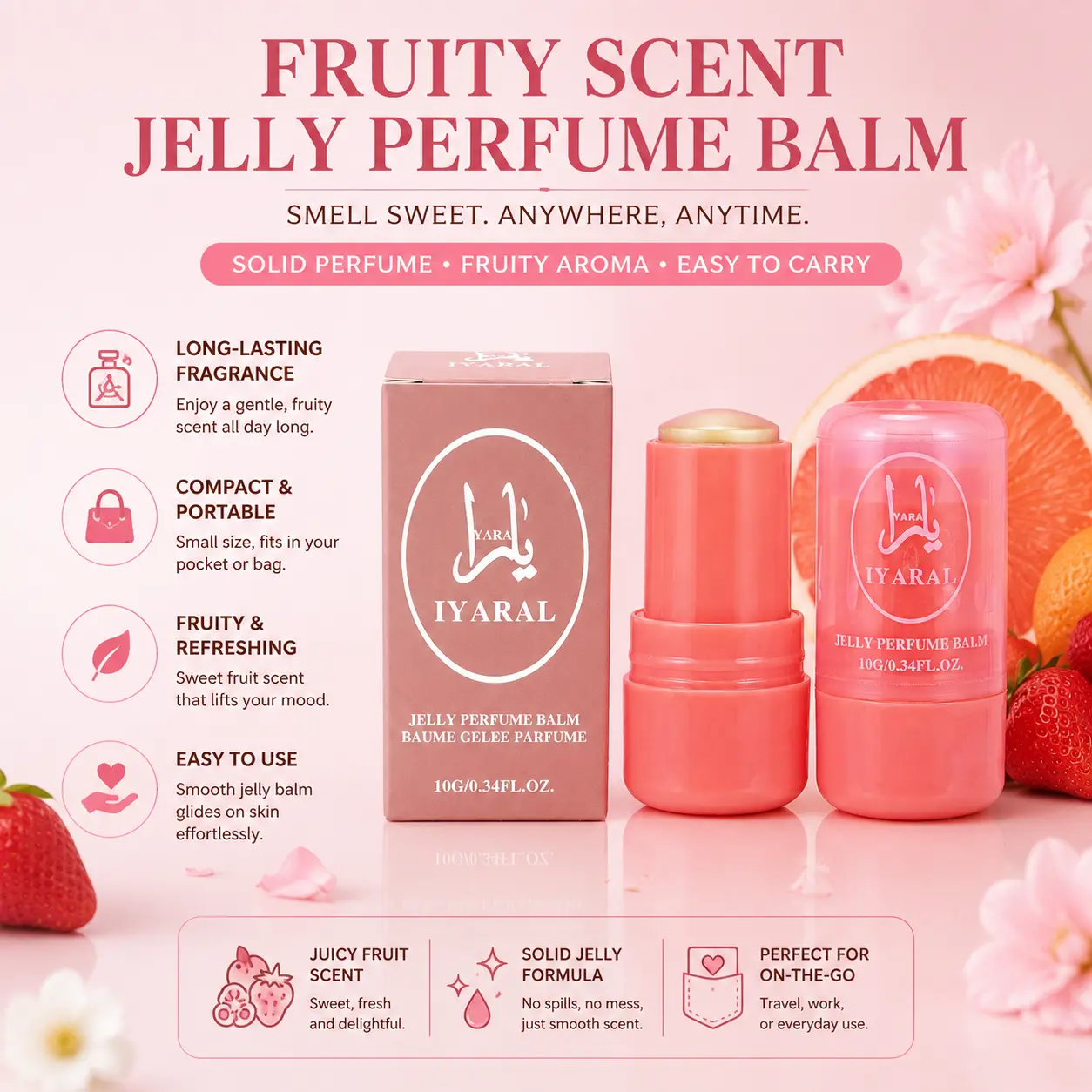 IYARAL  Flavored Solid Perfume Stick, Portable Travel Perfumes for Women, Long Lasting Fragrances, Non Sticky Formula, Natural Ingredients, Fragrance Stick 0.34 FL/OZ