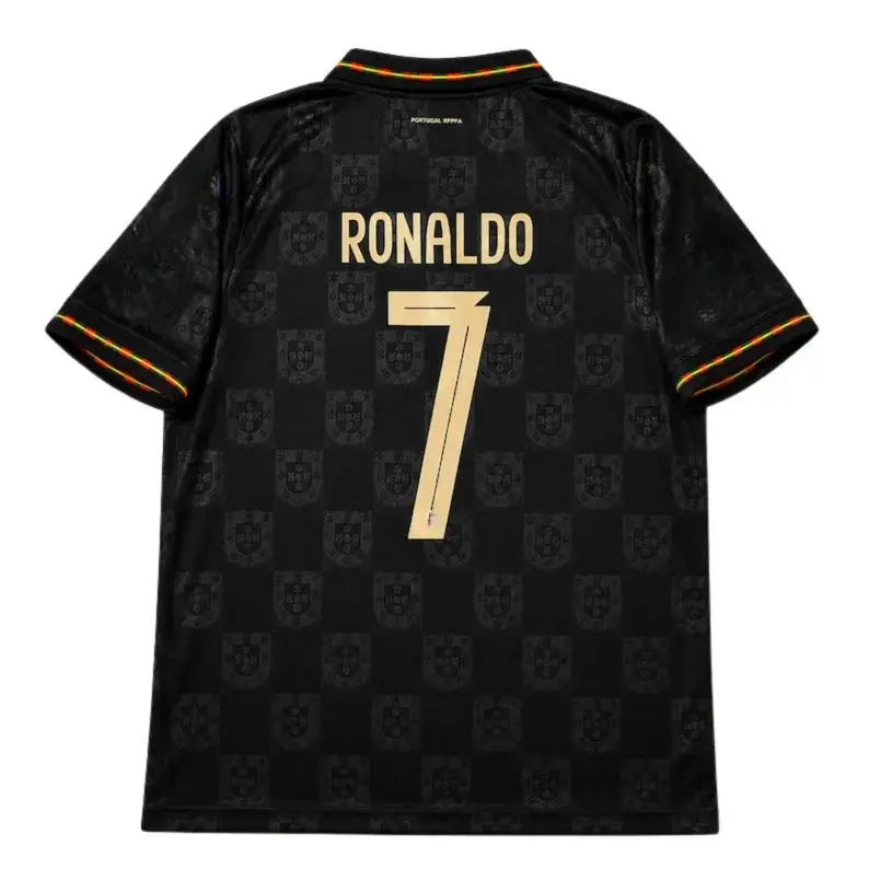 Unisex Collectible Sports Apparel  Black Football Jersey #7 Ronaldo Siuu Ortuguese Style Soccer Shirt League