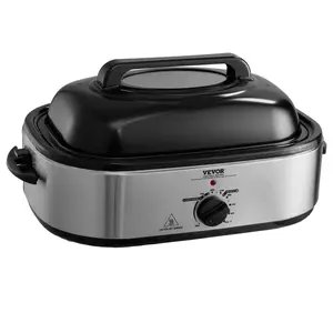 Father's Day Gift VEVOR Electric Roaster Oven, 22 QT Turkey Roaster Oven with Self-Basting Lid, 1450W Roaster Oven with Defrost & Warm Function, Adjustable Temp, Removable Pan & Rack, Fits Turkeys Up to 26LBS, Silver