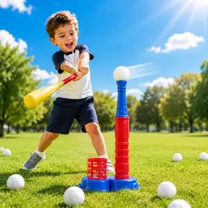 2 In 1 Baseball T-Ball Set for Kids, Step-On Pitching Machine with Batting Tee, 10 Balls Included, Outdoor Sports Interactive Toy Games for Boys Girls