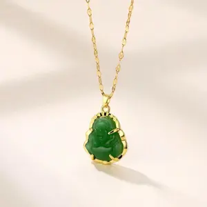 Shiny Green Jade Buddha Necklace – Elegant Spiritual Jewelry Gift for Holidays & New Year