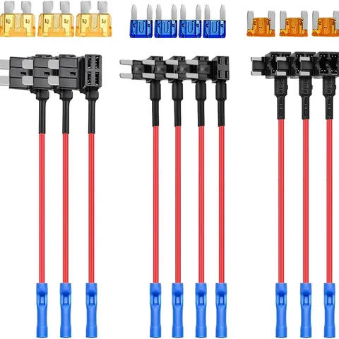 Nilight 12V Add-a-Circuit Fuse Adapter 10-Pack - 3-Type Holders with Standard, Mini TAP Blade Fuses (Blue/Red/Black), 2-Year Warranty, for Dashcams, Car Player, Multifunctional Car LED, Auto Parts Accessories, Dashcams For Cars