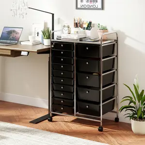 COSTWAY - Rolling Storage Cart 15-Drawer Trolley with Chrome Plated Metal Frame-Black
