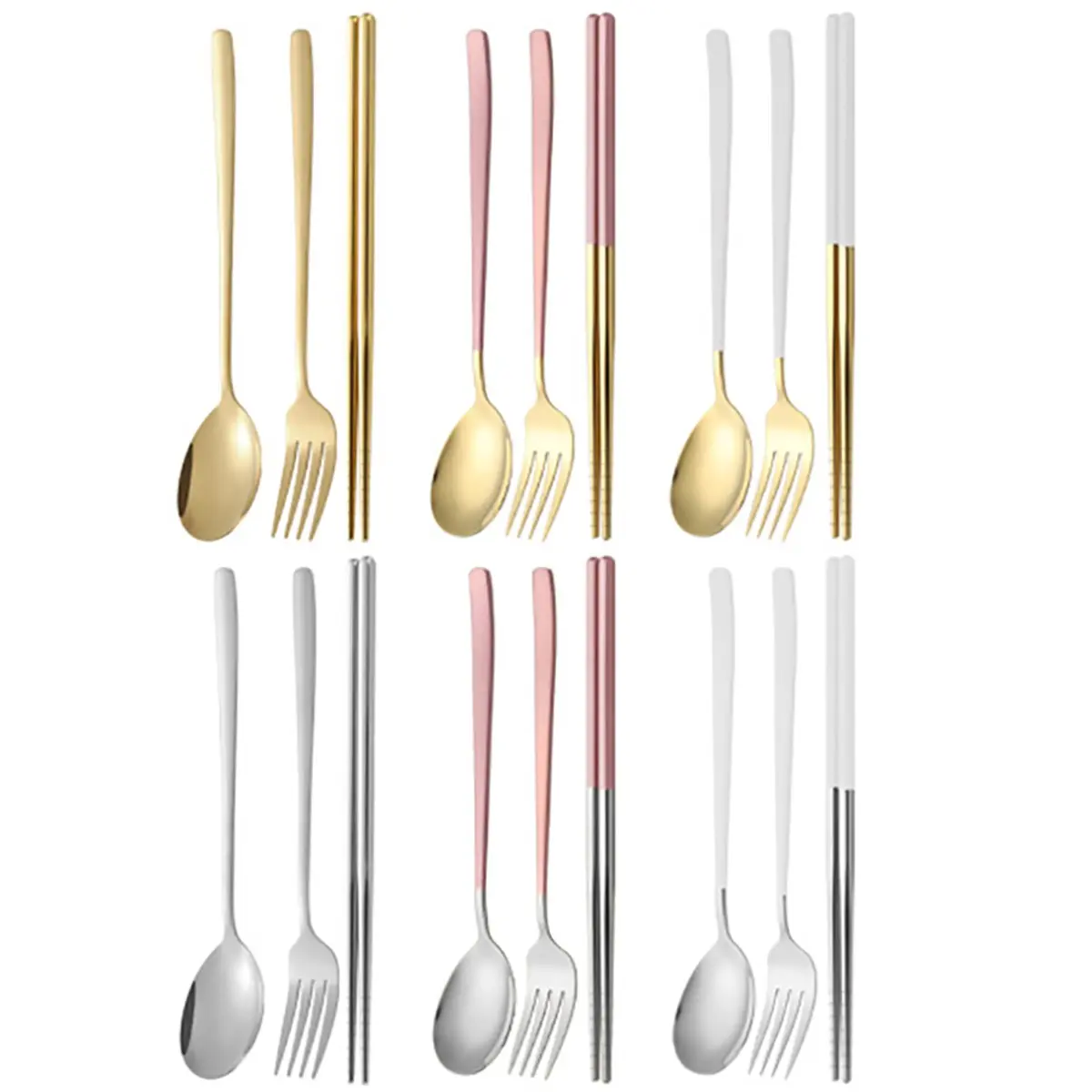3-Piece Stainless Steel Cutlery Set with Storage Box, Fork and Spoon Set, Korean Style Soup Spoon Fork Chopsticks, High-Quality Durable Tableware Travel Dinnerware Sets for Parties Weddings Hotels Restaurants Kitchen Gifts