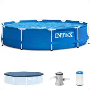 INTEX Metal Frame Outdoor Swimming Pool with Filter Pump and Cover
