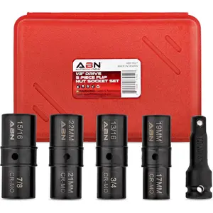 Double Side Lug Nut Socket Set, 5Pc - 1/2-Inch Drive Flip Impact Sockets Lug Nut Extractor Set Reversible Sockets