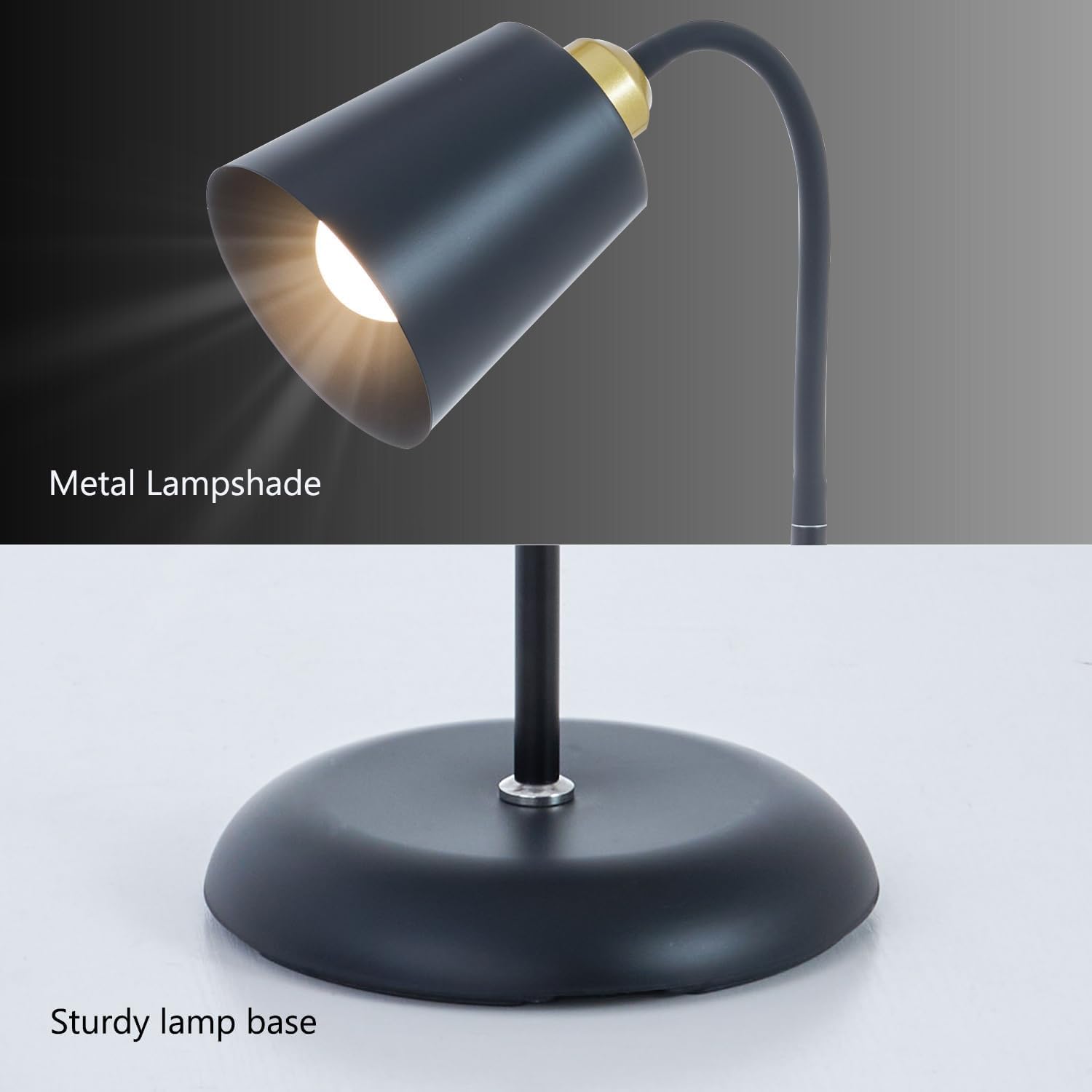 Short Floor Lamp, AoMck 2 in 1 Reading Table Lamps with Adjustable Bendable Neck, Standing Lamp for Living Room Bedroom Office, 12W Bulb Included (Black)