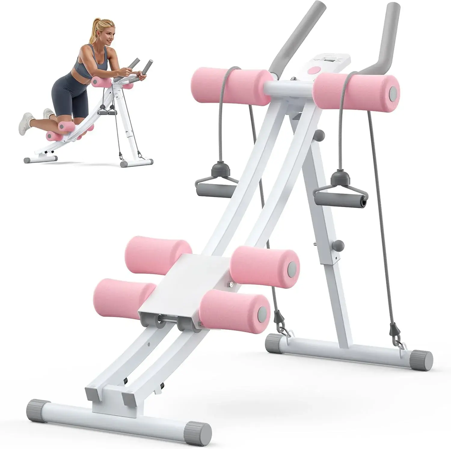 Adjustable Ab Crunch Machine with Metal Frame, Foldable Dual-Track Design for Full-Body Workout & Abs at Home, Includes LCD Monitor, Adjustable Dual-Track