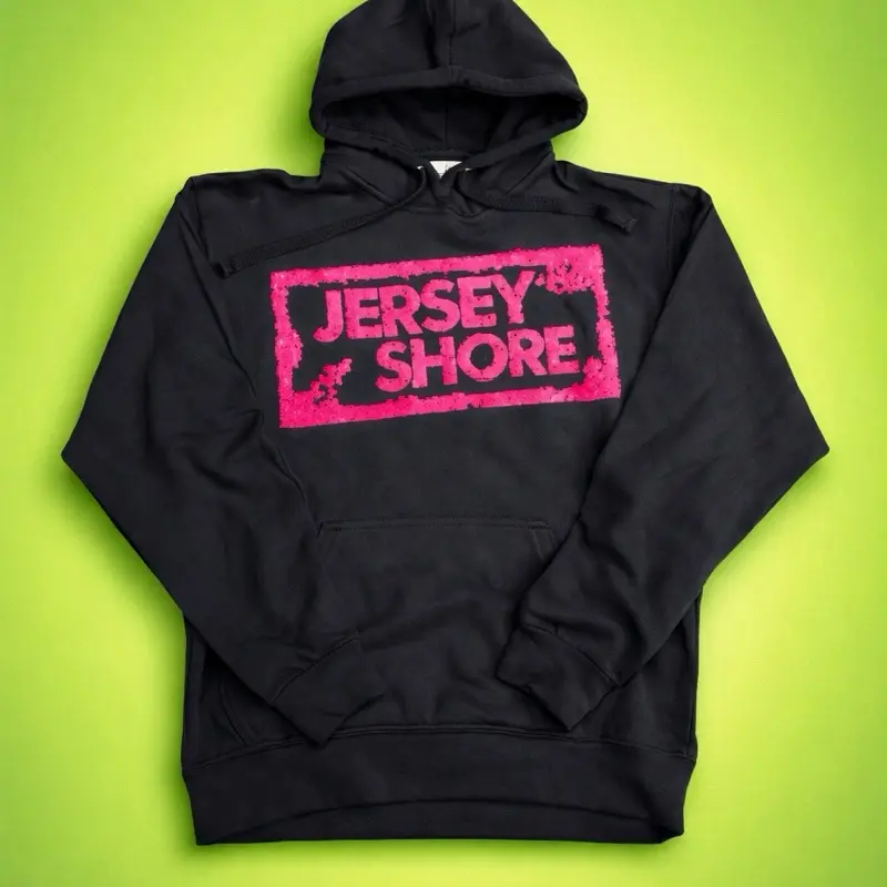Jersey Shore Fuzzy Pink Stamp Hoodie – Hot Pink fuzzy Edition Pullover Cotton