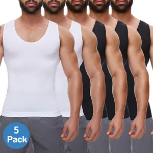 5 Pack Menswear Body Shaper Shapewear Compression Tank Tops Tummy Control Vest Stretchy Lightweight Workout Fabric Underwear for Men Breathable Soft Undershirt Polyester Set Lingerie Plain