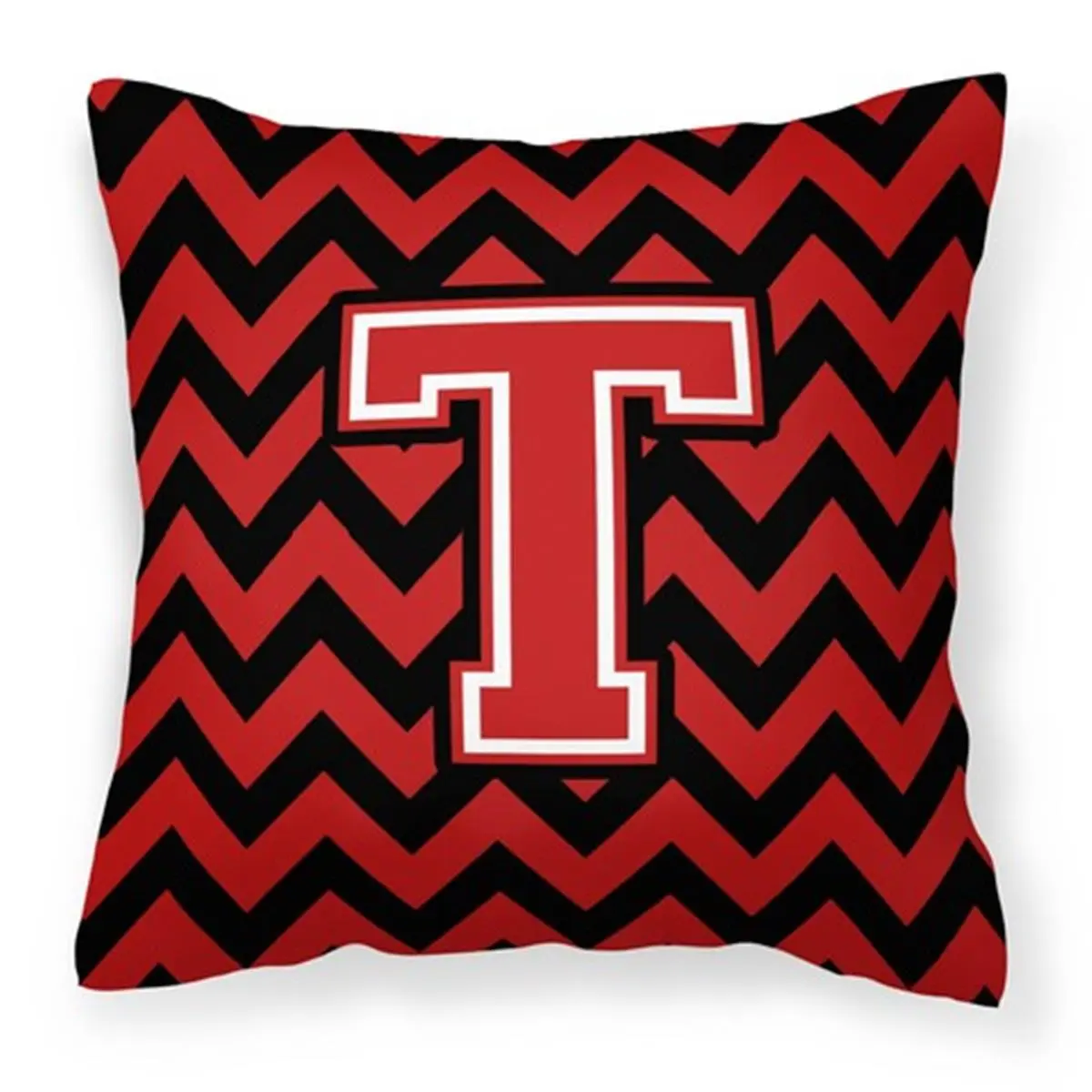 Carolines Treasures CJ1047-TPW1414 Letter T Chevron Black & Red Fabric Decorative Pillow, 14" h x 3" w x 14" l, Fade Resistant, Letter Print, with Cushion