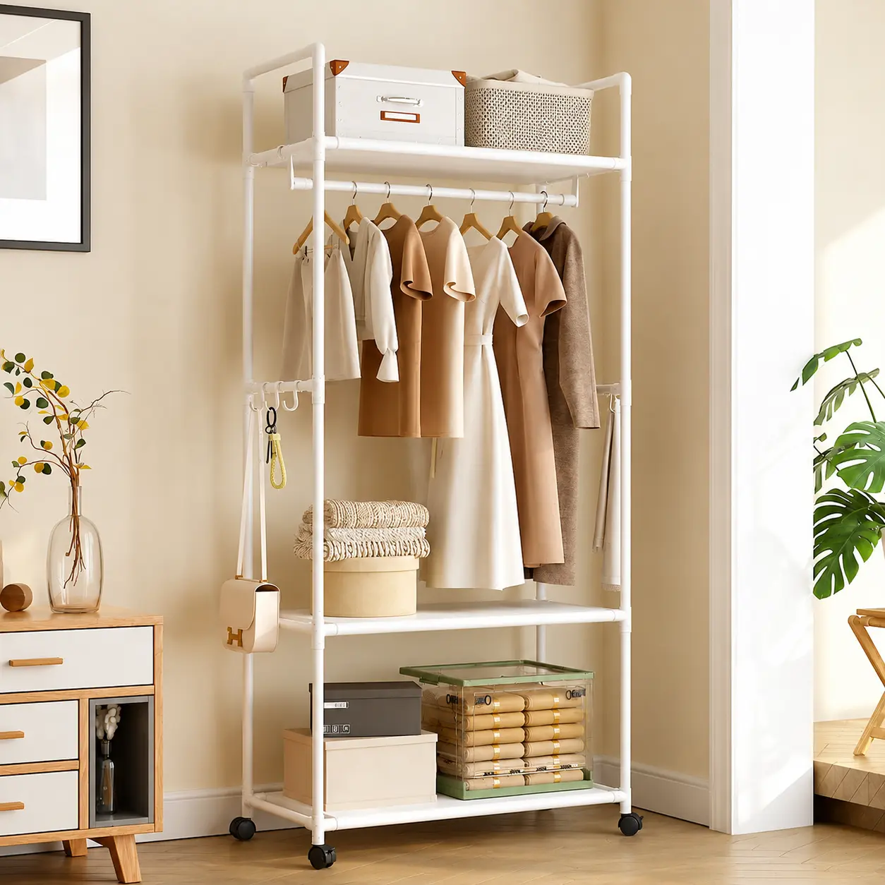 Simple multifunctional clothes and hat rack storage rack for home/dorm, freestanding hanging clothes rack, movable clothing rack, storage organizer