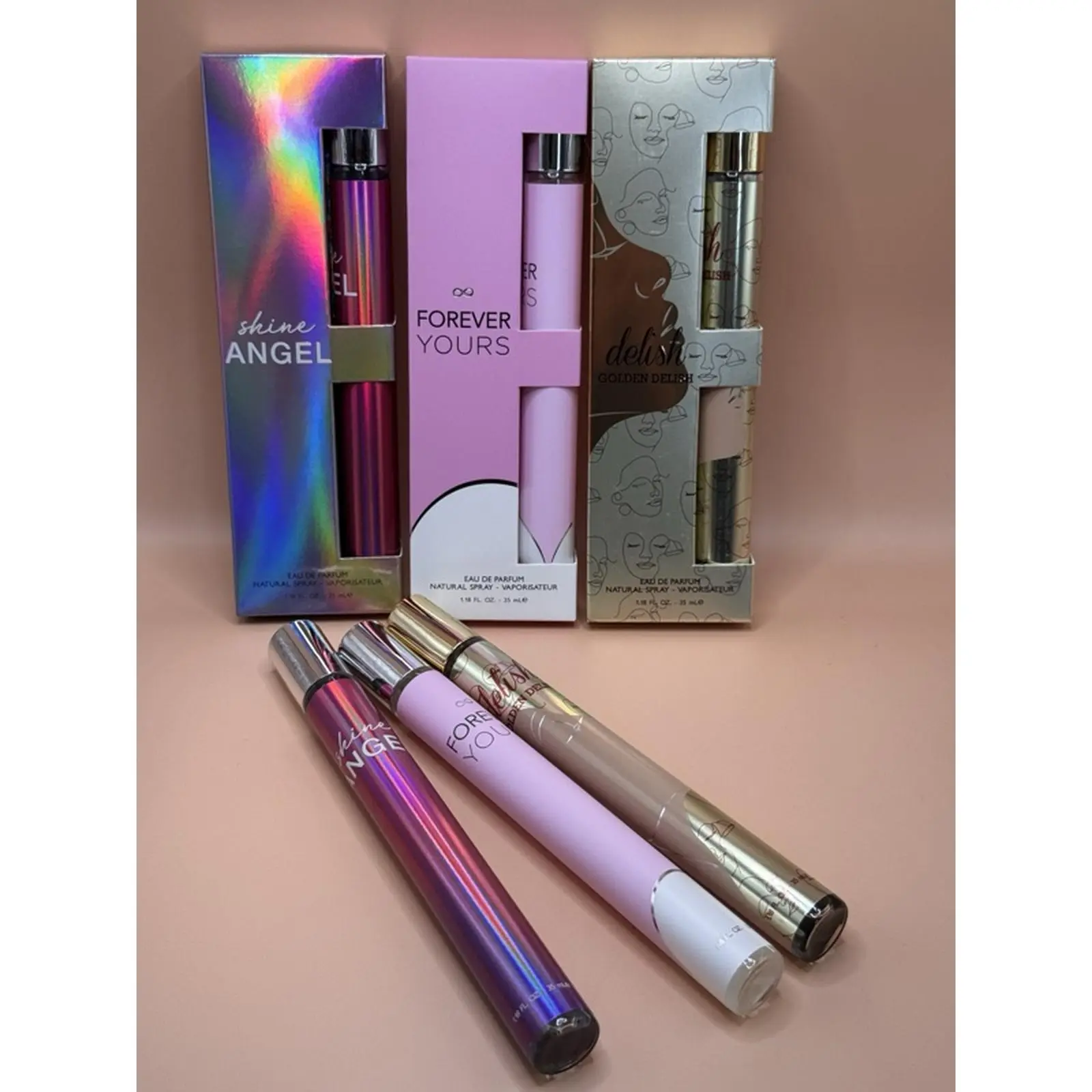 Pack of 3 inspired perfumes Shine Angel, Forever Yours, & Delish Millionaires - 3- Piece Travel Set of Eau de Parfum Spray for Women - 35ml each
