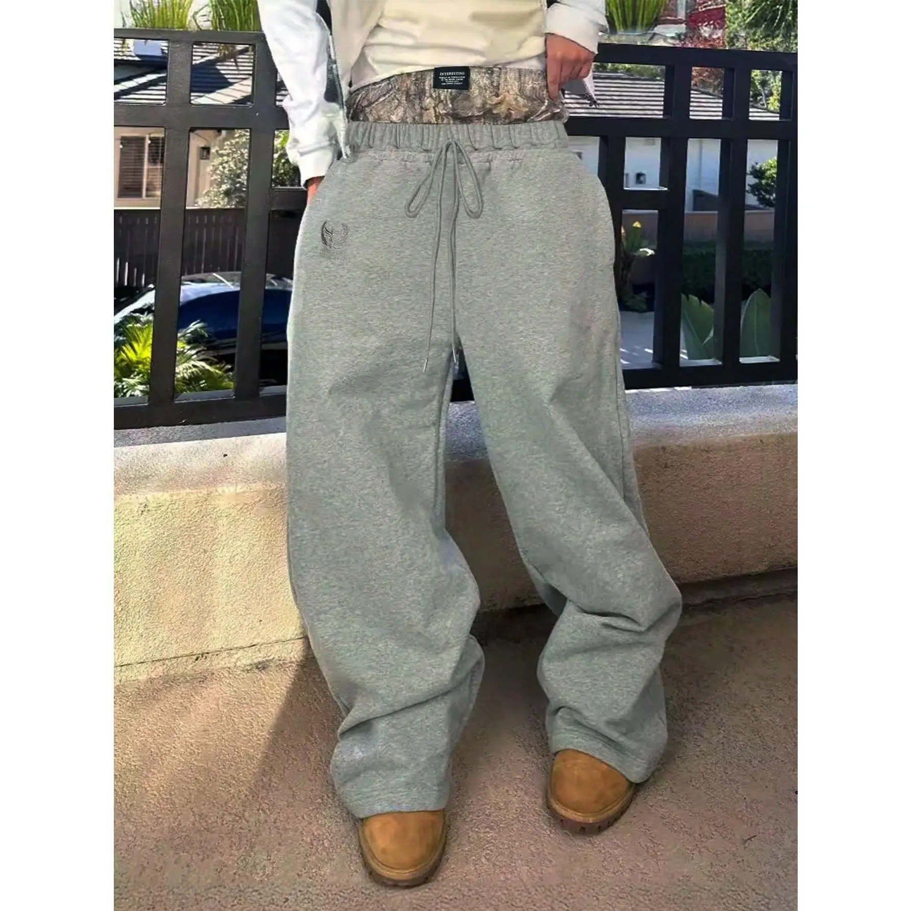 Unisex Baggy Pants Camo Double Drawstring Waist Wide Leg Hip Hop Track Trousers 2026